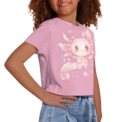 Image of Girls Fashion Crewneck Tee Shirts Casual Short Sleeve Crop Top Summer Outfits 5-14 Year