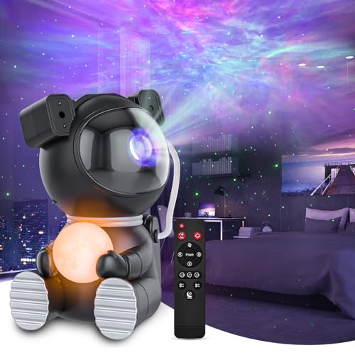 Cayclay Astronaut Light Projector, Galaxy Projector for Bedroom, Star Projector with Moon Lamp, LED Nebula Night Light for Kids, Room Decor, Party, Gift(Black)