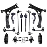 Detroit Axle - Front End 14pc Suspension Kit for 2001-2005 Toyota Rav4 2002 2003 2004, 2 Lower Control Arms, 2 Lower Ball Joints, 4 Inner & Outer Tie Rods, 4 Front Rear Sway Bars, 2 Boots, Replacement