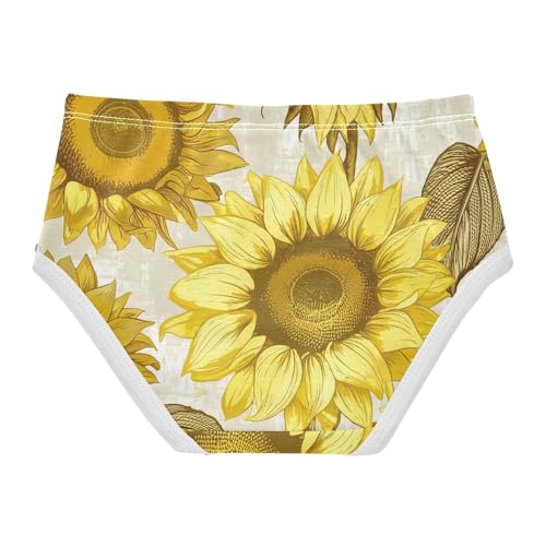 Vintage Sunflowers Yellow Brown Panties Little Girl Toddler Underwear Floral Cotton Cartoon Briefs Kids Undies 2t2