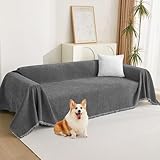 Picture of MYSKY HOME Boho Couch Cover Charcoal Gray Sofa Covers with Tassel Farmhouse Sofa Slipcover Simple Couch Protector for Dogs Chenille Sectional Couch Covers L Shaped Couch Cushion Covers, 91"x 134"
