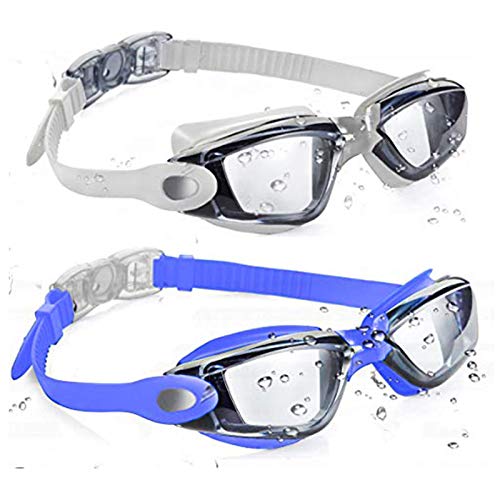 Swim Goggles 2 Pack No Leaking Swimming Goggles for Adult Men Women Youth, Anti Fog Waterproof UV Protection Mirrored Clear Vision Triathlon Goggles
