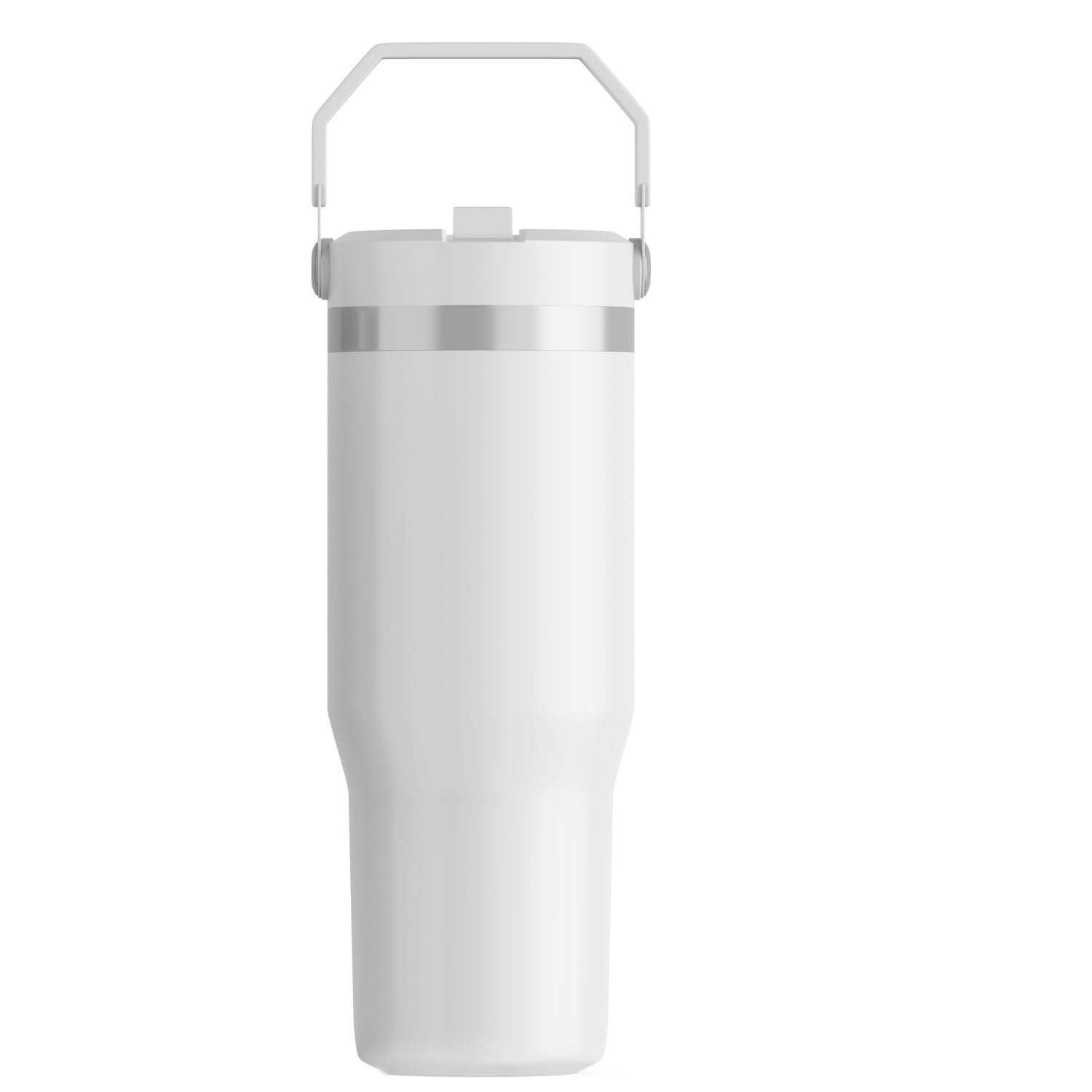 FOLAI Taza térmica personalizada, 30 onzas a prueba de fugas, de acero inoxidable, para deporte, termo con pajita y asa, botella de gimnasio, apta para lavavajillas, taza de café térmica (blanco)