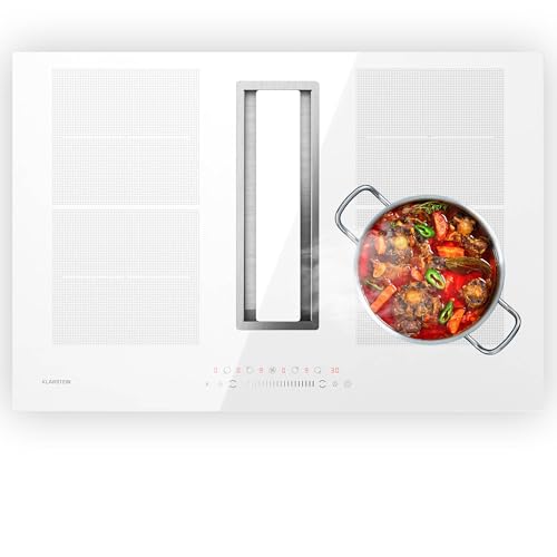 Klarstein Chef-Fusion Placa de Inducción con Extractor Integrado - Flex-Zone de 7200W, 610 m³/h, Compacta, Control Táctil, Eficiencia Energética A, Acero Inoxidable y Cristal