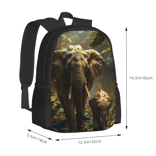 Large Capacity Photorealistic Scene of Wil Elephants Backpack Large Multipurpose Bag Double Zipper Backpack Unisex 17 Inch3