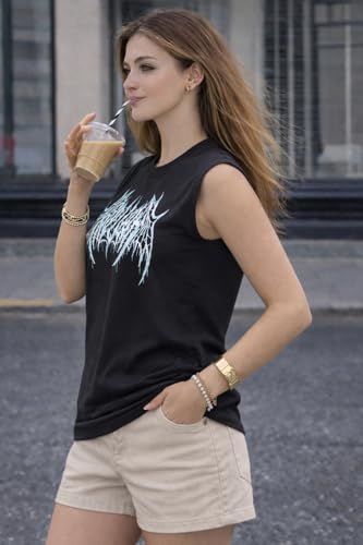 Image of Mack Jonney Women's Printed Cotton Sleeveless Vest | Round Neckt-Shirt| Casual Gym Tank Top-M.J8299
