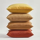 Topfinel クッションカバー 45×45cm 4枚セット グラデーション おしゃれ 北欧 ベルベット 洗える 無地 イエロー