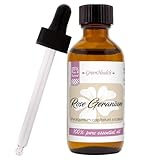 Rose Geranium – 2 fl oz (59 ml) Glass Bottle w/ Glass Dropper – 100% Pure Essential Oil – GreenHealth