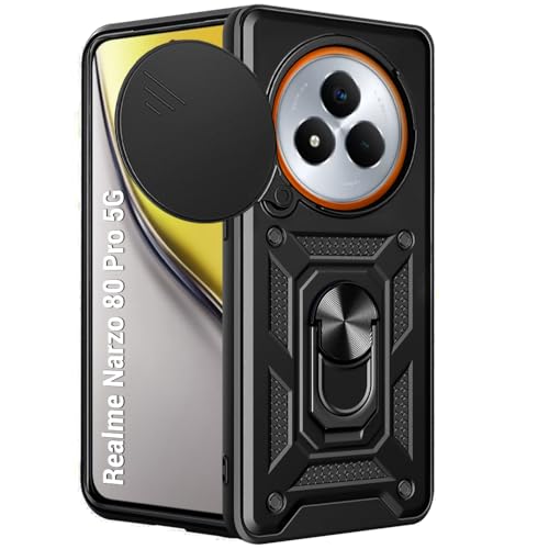 Image of TheGiftKart Tough Armor Bumper Back Cover Case for Realme Narzo 80 Pro 5G | Kickstand & Ring Holder | 360 Degree Protection Back Case for Realme Narzo 80 Pro (PC & TPU, Rotating Camera Cover, Black)