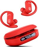 occiam Wireless Earbuds Bluetooth Headphones Ear Buds 96Hrs Playback Sport Over-Ear Waterproof Wireless Headphones Earphones with Earhooks ENC Mics Clear Call for Sport Running Workout (Red)