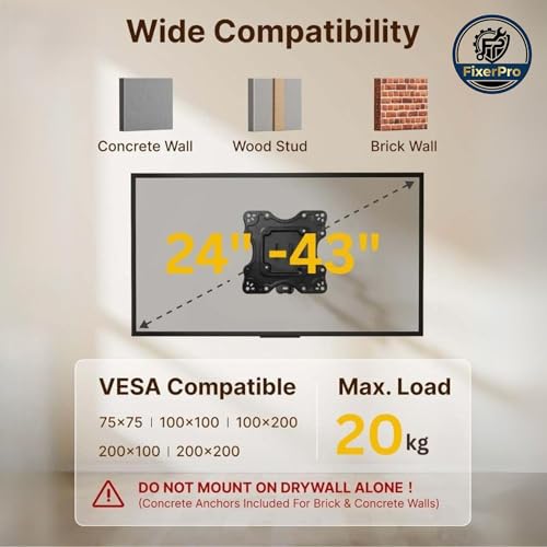 Image of SM1 Full Motion Movable TV Wall Mount Stand for 24 to 42 Inch LED /LCD /Smart TVs | Adjustable Arm 40mm-360mm | Heavy Duty Wall Bracket | Max Load 20 Kg | VESA Up to 200x200