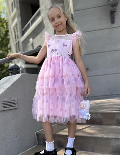 Arshiner Toddler Girls Tutu Sundress Ruffle Sleeve Double Fluffy Tiered Tulle Summer Dresses for Kids 2-8Y2