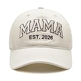 Kaumwipy Mama Est 2026 Hats for Women, First Mothers Day Birthday Gifts for New Mom from Husband, Adjustable Embroidered Mom Baseball Cap Beige