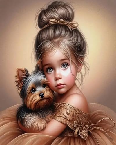 Diamond painting fille et chiot 40x50cm kit complet broderie diamant