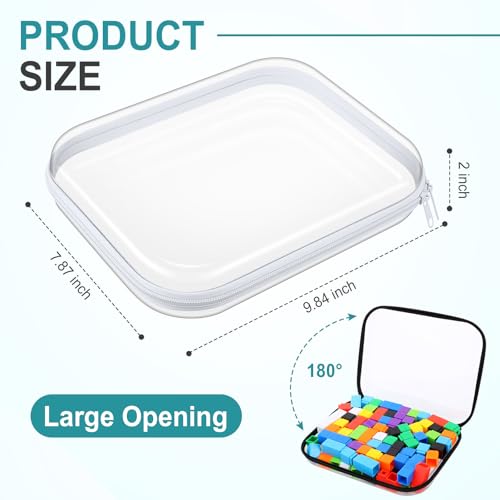 Image of Hoolerry 4 Pcs Hard Clear Zipper Case Makeup Bags Plastic Zipper Pouch Transparent Storage Box Containers for Cosmetics, Snacks, Building Blocks, Puzzles(Clear,9.8 x 7.9 x 2 in,Black and White)
