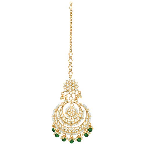 Image of I Jewels 18K Gold Plated Traditional Kundan Studded with Pearls Maang Tikka for Women /Girls