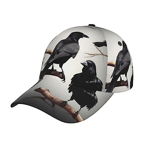 Gorra de béisbol unisex con cuervo negro en una rama, talla única, ajustable, para correr y actividades al aire libre para todas las estaciones, pájaros cuervos negros en una rama, talla única