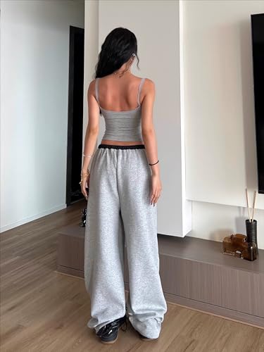 Womens Wide Leg Sweatpants High Waisted Baggy Lounge Pants Drawstring Y2k Grey Baggy Sweatpants Joggers with Pockets3