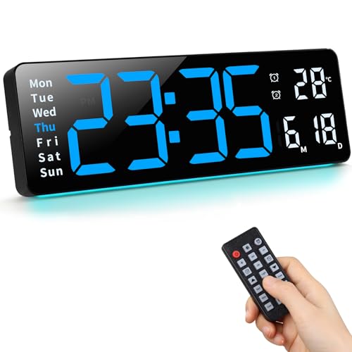 Horloge murale numérique LED bleu clair avec pendules murales télécommande - 2