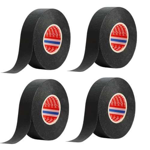 CATOR 4 Pièces Ruban de Câbles, 19mm x 10m scotch noir resistant Résistant à la Chaleur Rubans, Ruban Adhésif Isolant, ÉLectrique Bande Isolant en Tissu, pour Ménage Voiture Moto Faisceaux de Câbles