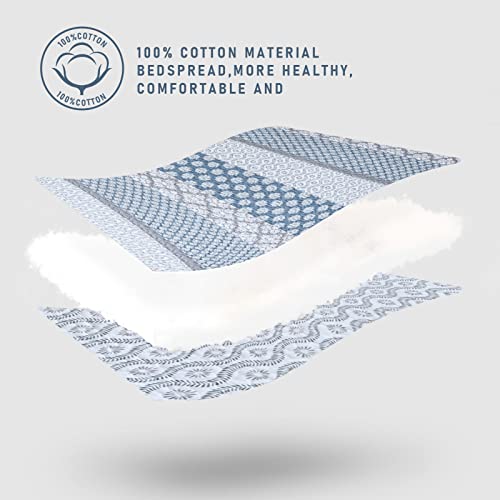 Kaloola King Quilt Set, 100% Cotton King Quilt Bedding Set, Blue Grey Floral Striped King Bedspread, Farmhouse Reversible Lightweight King Quilt For All Seasons, 3 Pieces #TOP4