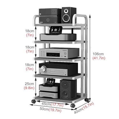 JYHHCYS Living Room Home Stereo Cabinet with Wheels, Tall Modern Audio-Video Media Stand Large Capacity Entertainment Stereo Components Rack (Color : 5 Tier-C)