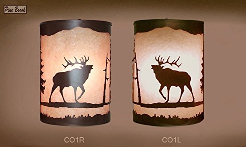 Image of Rustic Elk Wall Sconce - Lodge Cabin Decor | Frosted Amber Glass & Burnished Bronze Metal Light | Woodland Nature Wall Light Fixture