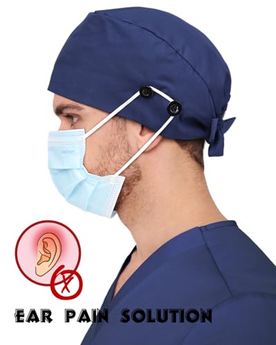 Image of 2 Pcs Satin Lined Scrub Cap Nurse Hats for Women Men 4 Buttons