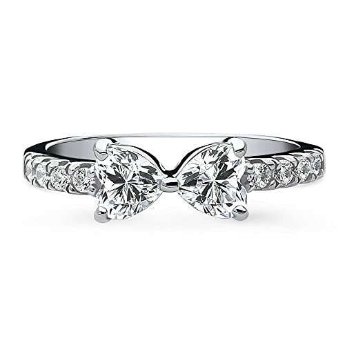 BERRICLE Sterling Silver Heart CZ Wedding Engagement Promise Rings for Her, Stackable Solitaire 3-Stone Cubic Zirconia Ring2