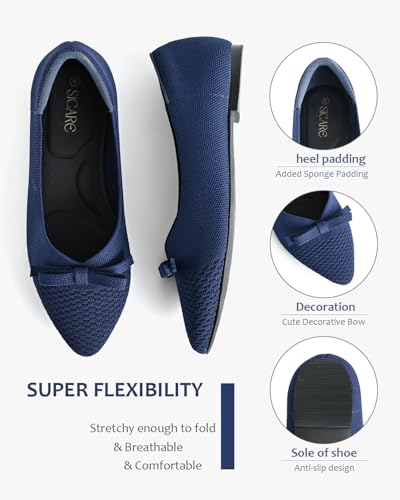 Women's Flats Bow Knit Ballet Flats Round Toe Comfortable Flats Dress Shoes Slip on Casual Dressy Flats for Office Work Foldable Soft Shoes Walking Flats3