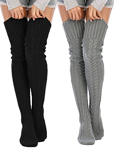 Image of YELAIVP Women's Cable Knitted Thigh High Boot Socks Extra Long Winter Stockings Over Knee Leg Warmers