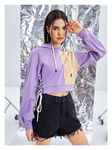 Sweat à capuche femme pull patchwork manches longues casual crown pullover taille L