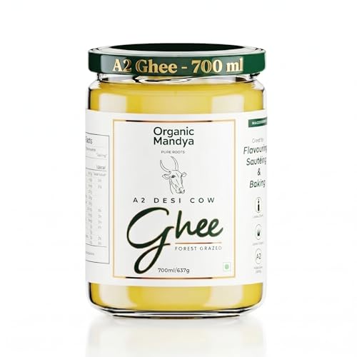 Grass Fed A2 Ghee 23 oz (700 ml) – Bilona Desi Cow Clarified Butter | Lactose Free, Pasture Raised by Organic Mandya