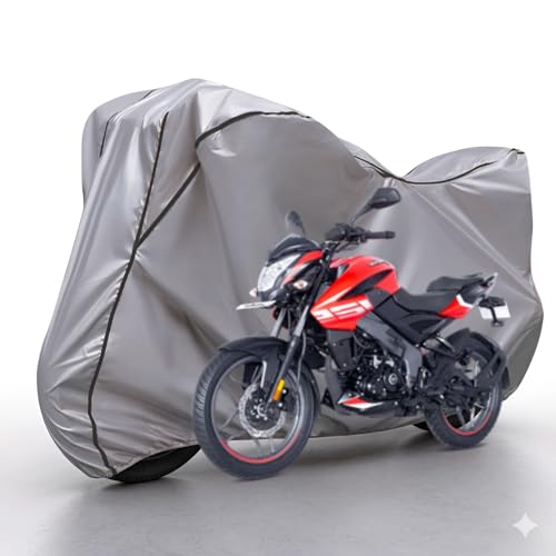 Image of Waterproof Bike Body Cover Compatible with Bajaj Bajaj NS 125 Dustproof Scratchproof - Motorcycle Cover for Two Wheeler, Outdoor Full Cover with UV, Duty, Rain Protection (Silver & Black)