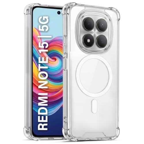 Image of TRUEUPGRADE Back Cover for Mi Redmi Note 15 5G Non Mag-Safe Transparent PC + TPU Bumper Case with Magnetic Print Shockproof Protection (Transparent Mag-Safe)