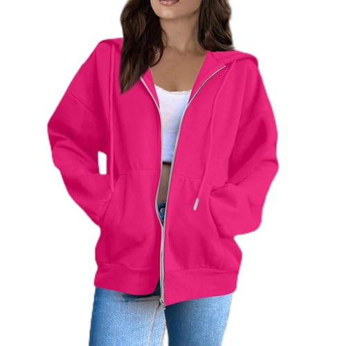 Generisch Sportjacke Damen Kapuzenpullover Mit Reißverschlusskapuzen Sweatshirts Herbst Winter Lässige Modejacke A-Pink XXL