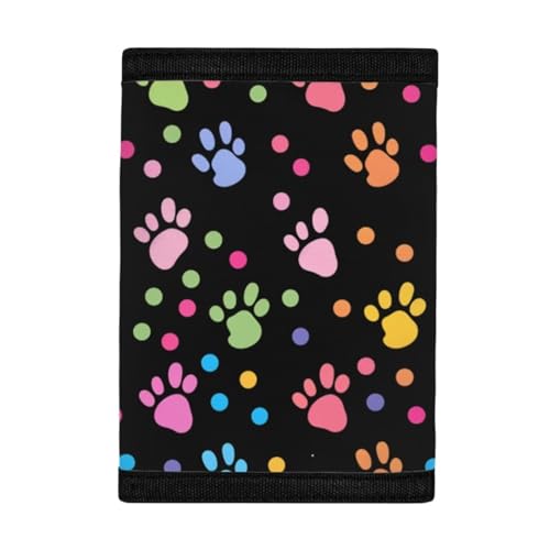 Flashideas Colorful Dog Paw Prints Slim Wallets for Men Minimalist Card Holder Wallet for Men Women Boys Girl Men's Trifold Canvas Teens Wallet with ID Window and Coin Pocket3