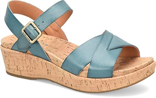 KORK-EASE Women's Myrna 2.0 Ankle Strap Wedge Sandal, Turquoise Guinea, 11(M) US