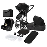 Magic ZC Poussette 3 en 1, Pousette Trio avec Conception Portable Pliable en Un Clic, Poussette Combinée avec Réversible Bidirectionnelle, Pousette Bebe avec Accessoires (588 Black)