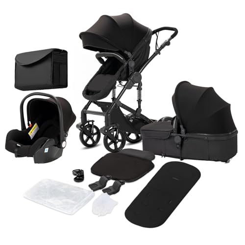 Magic ZC Poussette 3 en 1, Pousette Trio avec Conception Portable Pliable en Un Clic, Poussette Combinée avec Réversible Bidirectionnelle, Pousette Bebe avec...