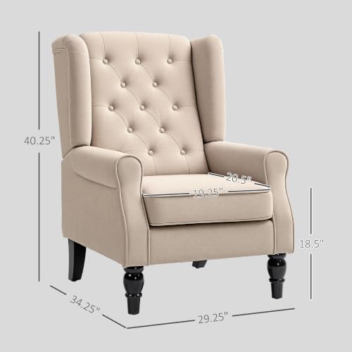 Image of HOMCOM Comfy Accent Chair for Living Room, Wingback Armchair, Beige