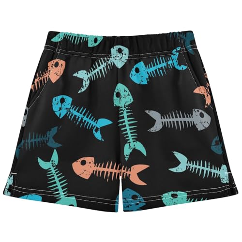 pnyoin Girl's Shorts Fish Skeleton Pattern Athletic Running Shorts with Pockets Size 14-15t Multi