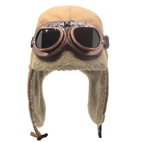 Cuhubyup Adults Vintage Aviator Hat Trapper Cap Khaki Hat
