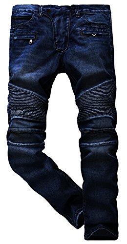 Skylinewears Men's Slim Fit Moto Biker Jeans Distressed Skinny Stretch Denim Pants Straight Legs Fashion Denim Washed Jeans