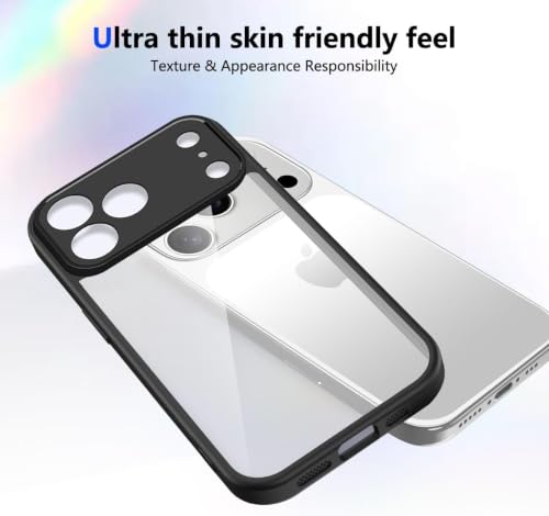 Image of VONZEE Clear Transparent Back Cover Case for iPhone 17 Pro with Camera Protection Anti Yellow Slim Fit Anti-Fingerprint & Lightweight Protective Cover-Black