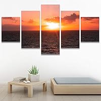 SIGNWIN 5 Panel Canvas Wall Art Beach Blue Coastal Cool Photography Relax/Calm for Home Decorations Ready to Hang - 60