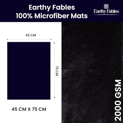 Image of Earthy Fables Plush Microfiber Bath Mat, Quick Dry, Anti-Skid, Water Absorbent, Non-Slip, Machine Washable Floor Rug, Shower Mat, Door Mat for Bathroom, Bedroom, 75 x 45 cm - Navy