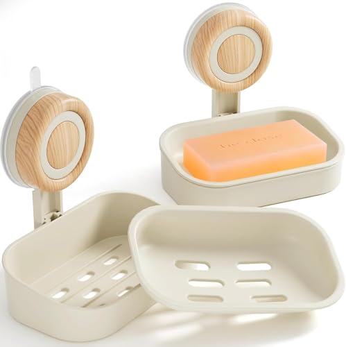 Cinola Double Layer Soap Dish for Shower 2 Pack, Wall Mounted Bar Soap Holder Suction Cup 2 Layer...