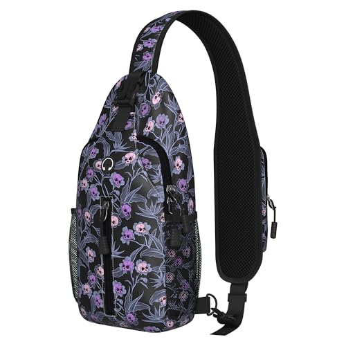 Image of Skull Goth Sling Bag For Women Men Small Crossbody Bags Halloween Gothic Mini Water Resistant Casual Chest Bag Backpack Shoulder Daypack For Travel Hiking Gifts