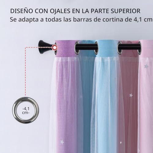 Cortinas infantiles arco iris con estrellas huecas para dormitorio azul 3
